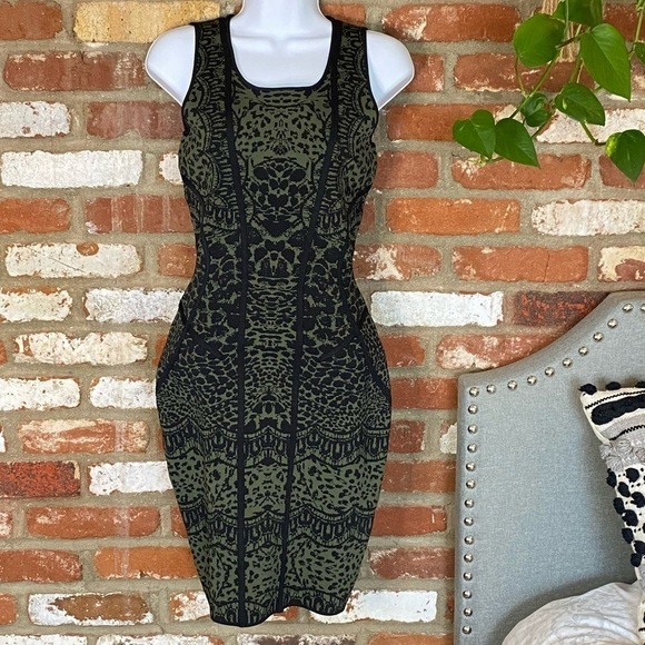 Diane Von Furstenberg Leopard Print Green Black Sheath Dress Size small New - Picture 2 of 7